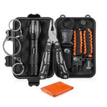 Outdoor Camping EDC Tool Survival Kit with Multitool Tactical Flashlight 550 Paracordd Bracelet Emergency Blanket Wire Saw